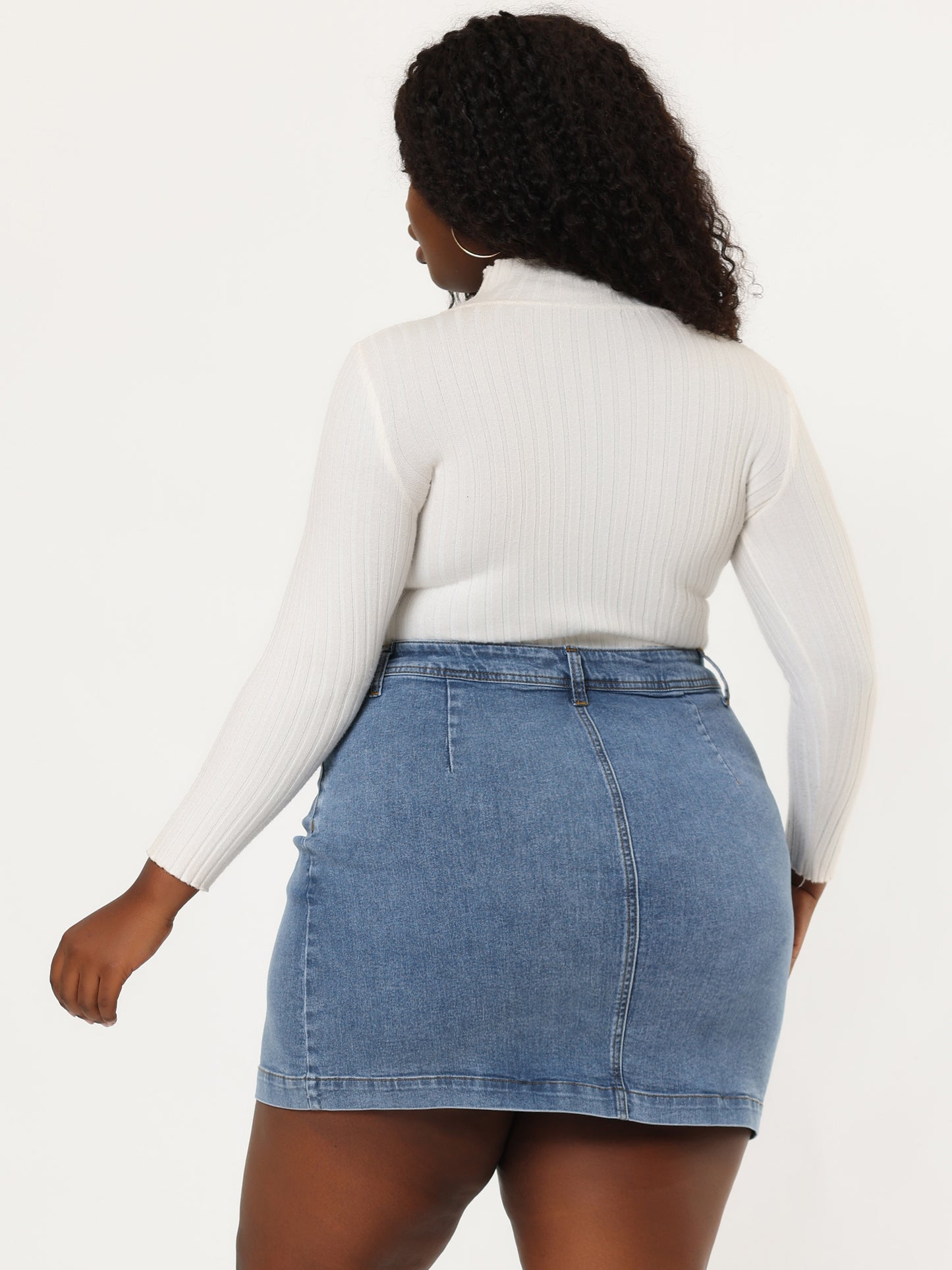Women's Plus Size Denim Skirts Mini Button Side Pocket A Line Casual Summer Jean Skirt