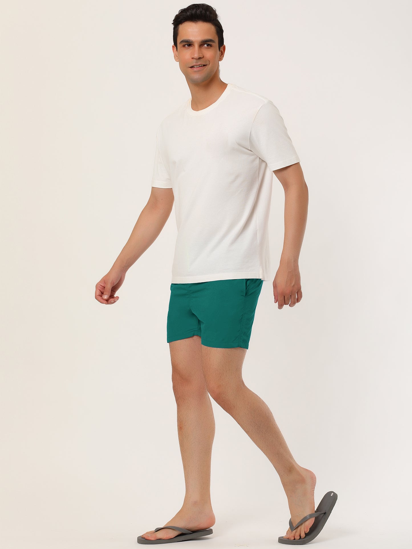 Men's Summer Beach Solid Color Mesh Lining Drawstring Waist Swim Shorts