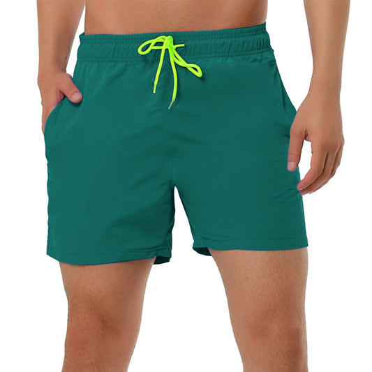 Men's Summer Beach Solid Color Mesh Lining Drawstring Waist Swim Shorts