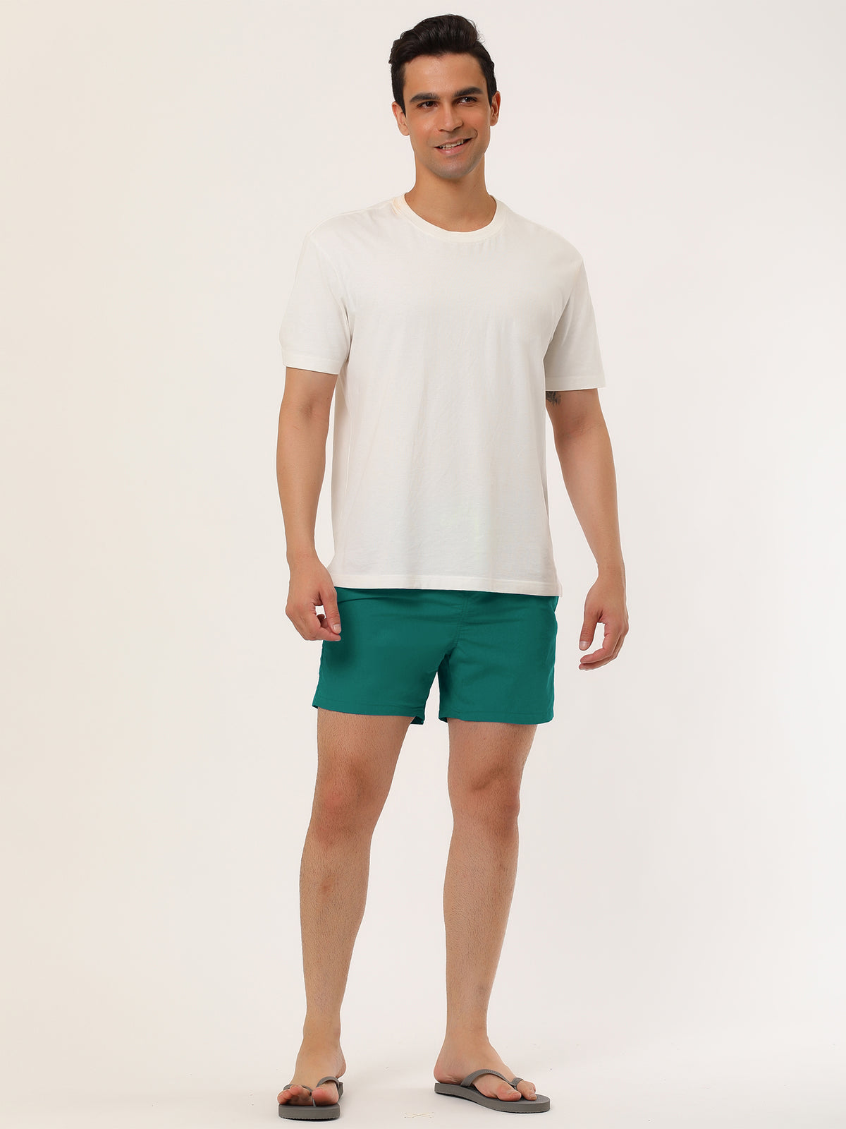 [PACK SALES] Men's 2 Pieces Holiday Beach Solid Color Adjustable Waist Bathing Swim Shorts