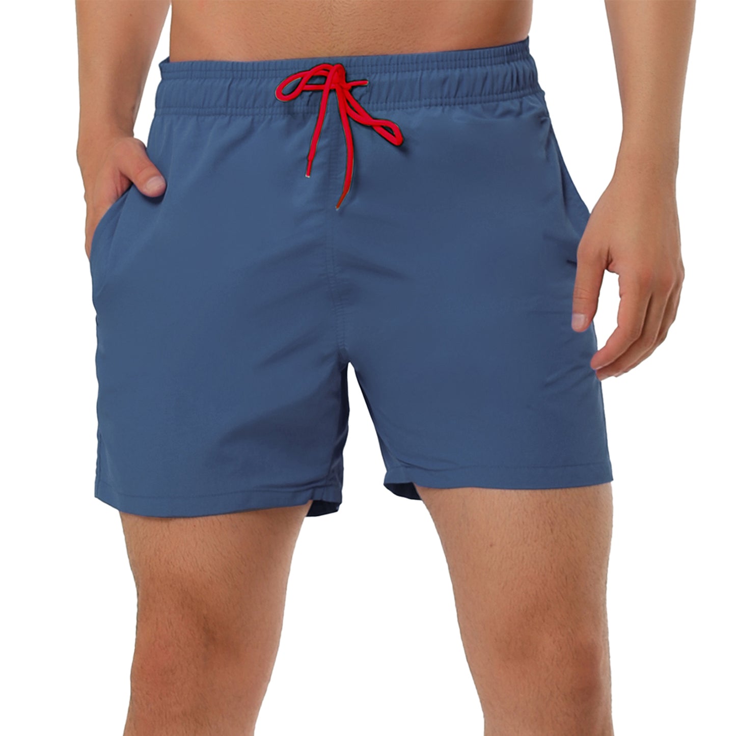 Men's Summer Beach Solid Color Mesh Lining Drawstring Waist Swim Shorts