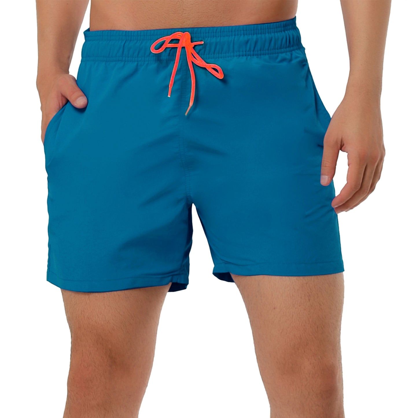 Men's Summer Beach Solid Color Mesh Lining Drawstring Waist Swim Shorts