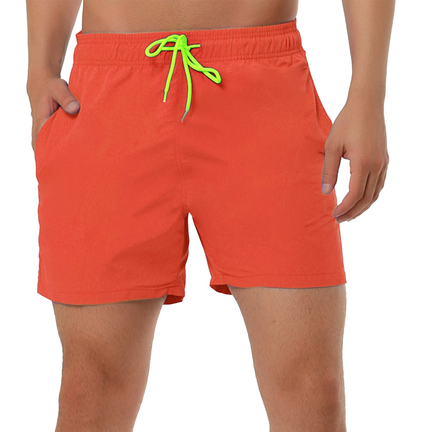 Men's Summer Beach Solid Color Mesh Lining Drawstring Waist Swim Shorts