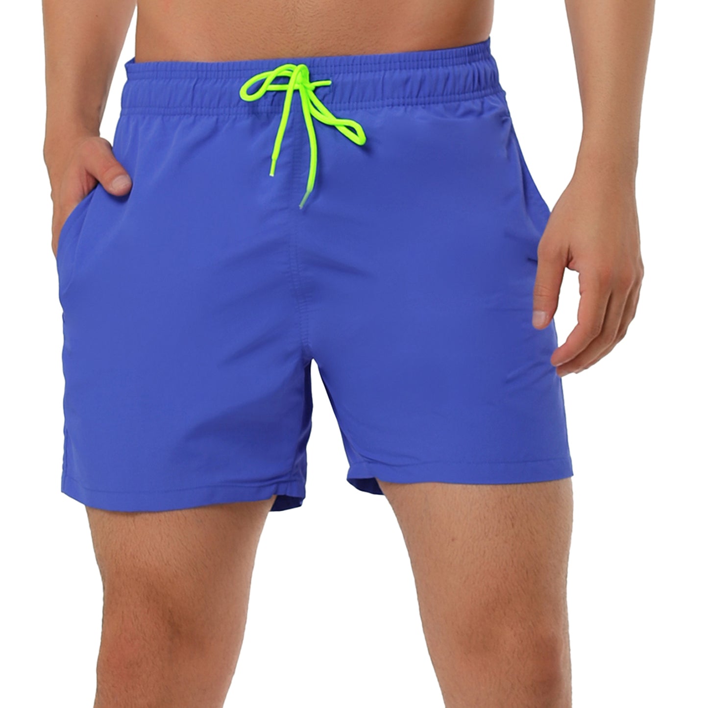 Men's Summer Beach Solid Color Mesh Lining Drawstring Waist Swim Shorts