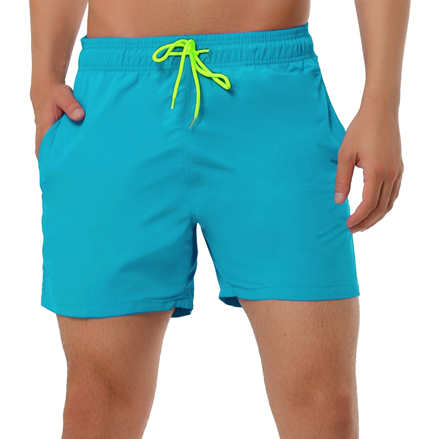 Men's Summer Beach Solid Color Mesh Lining Drawstring Waist Swim Shorts