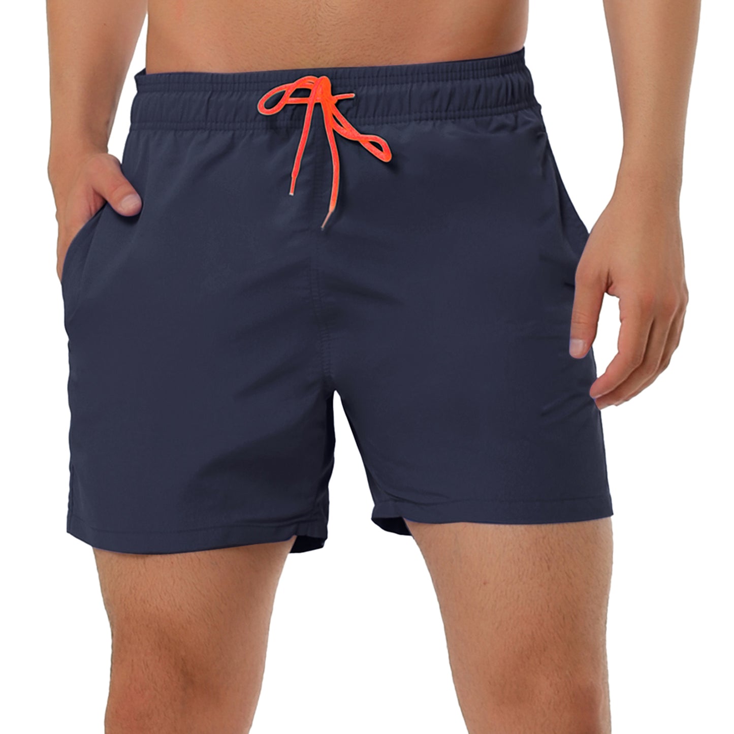 Men's Summer Beach Solid Color Mesh Lining Drawstring Waist Swim Shorts