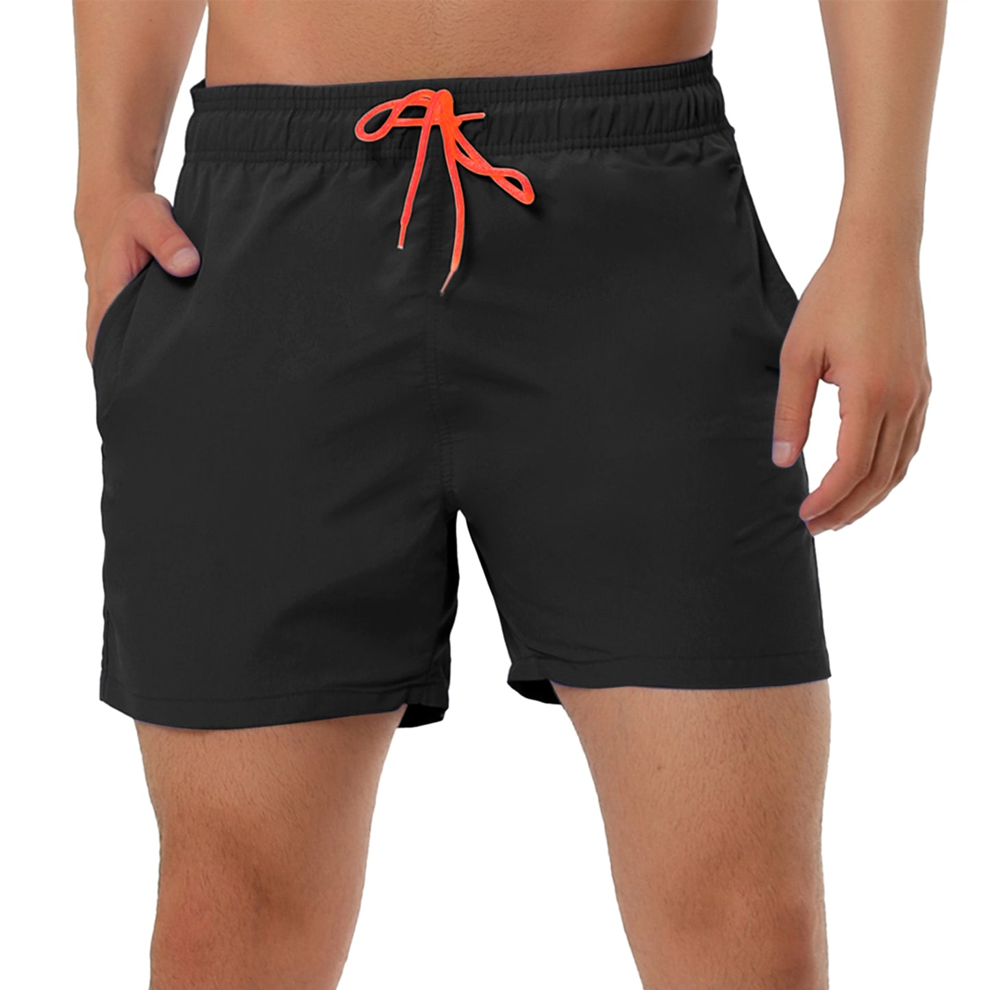Men's Summer Beach Solid Color Mesh Lining Drawstring Waist Swim Shorts