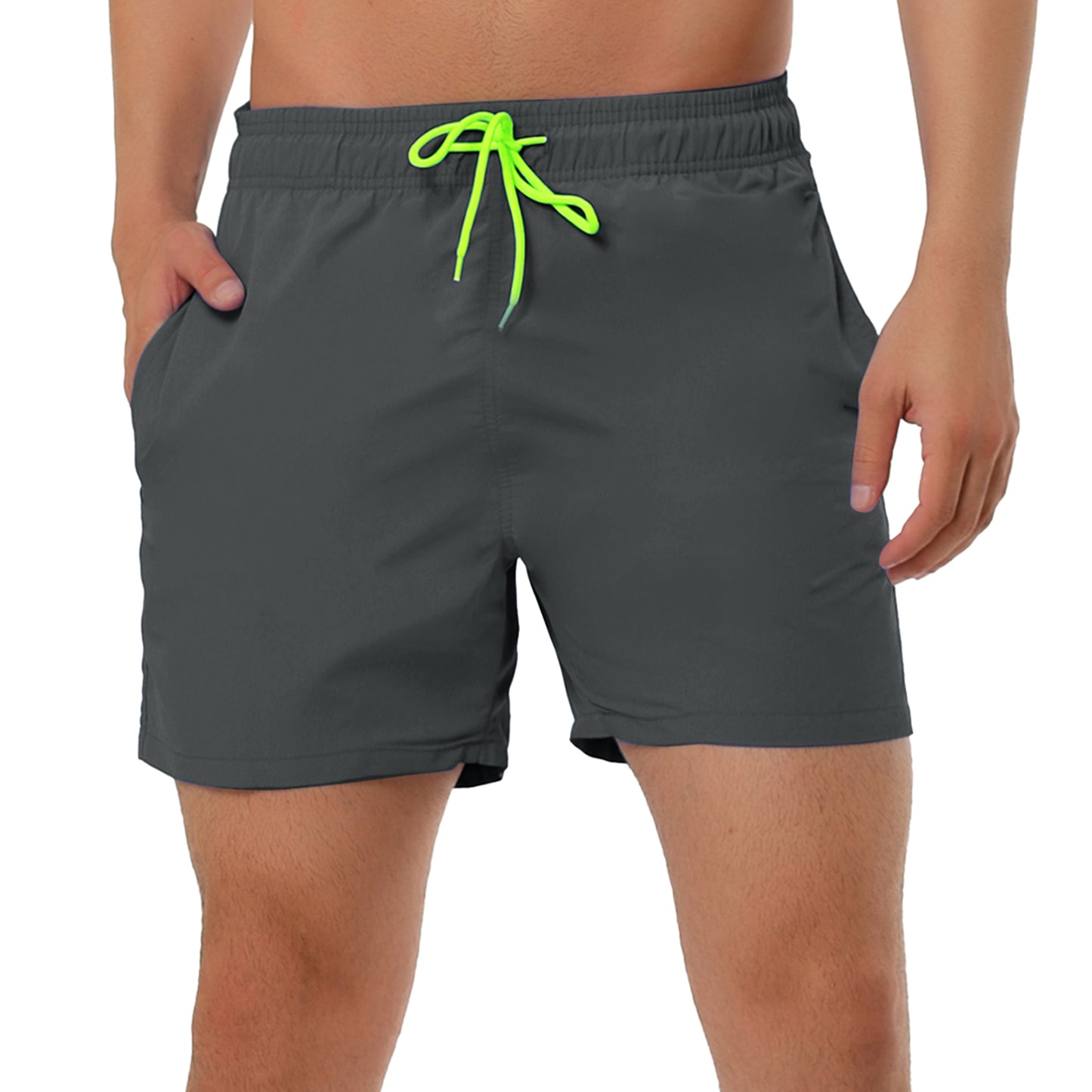 Men's Summer Beach Solid Color Mesh Lining Drawstring Waist Swim Shorts