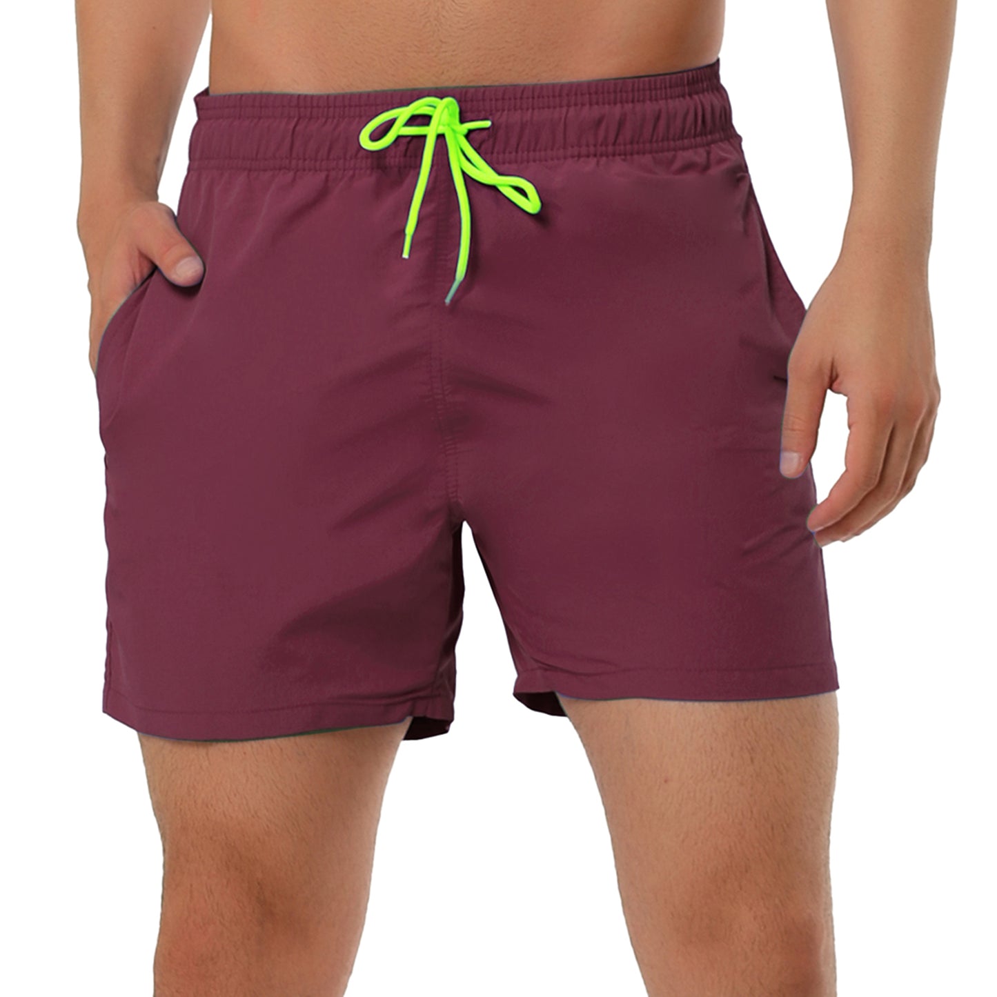 Men's Summer Beach Solid Color Mesh Lining Drawstring Waist Swim Shorts