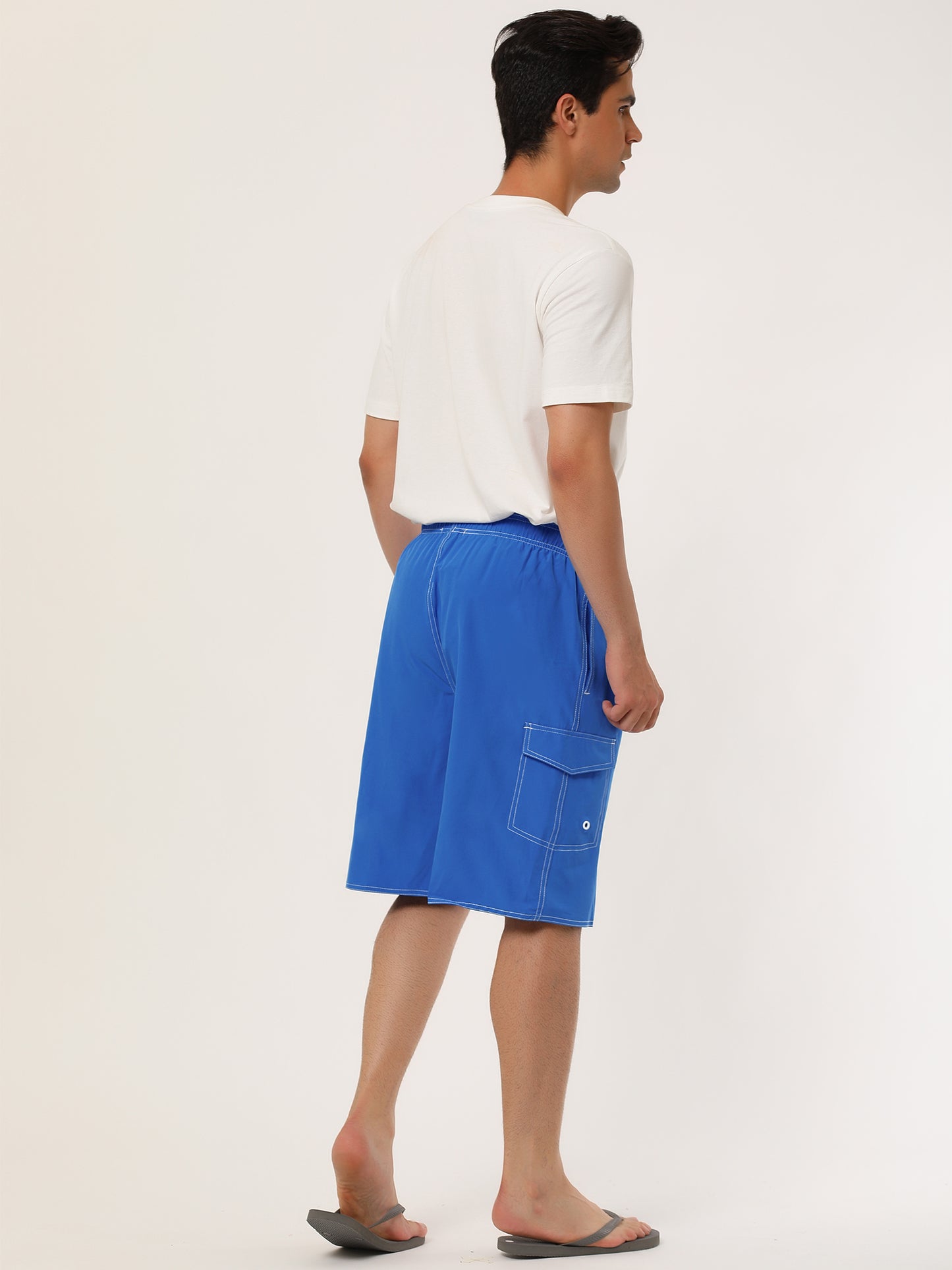 Men's Summer Solid Shorts Drawstring Elastic Waist Swim Beach Board Shorts