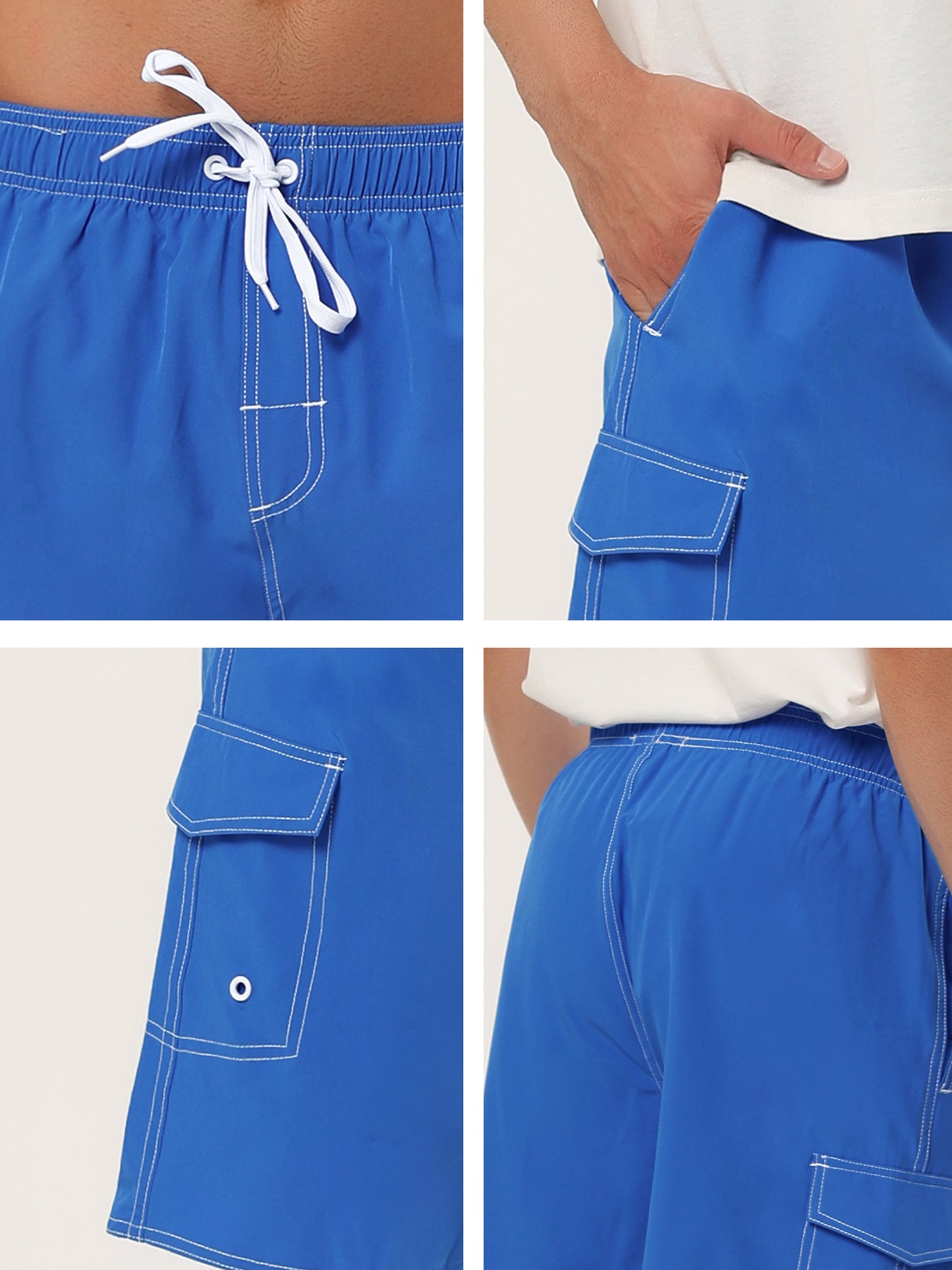 Men's Summer Solid Shorts Drawstring Elastic Waist Swim Beach Board Shorts