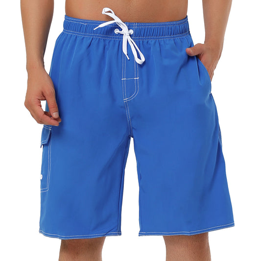 Men's Summer Solid Shorts Drawstring Elastic Waist Swim Beach Board Shorts