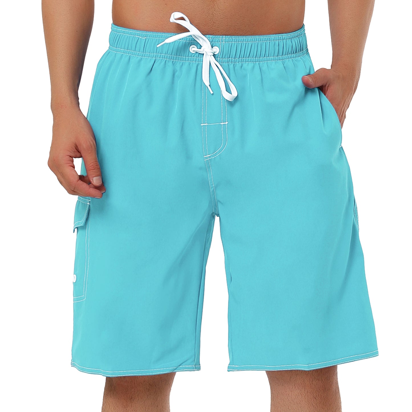 Men's Summer Solid Shorts Drawstring Elastic Waist Swim Beach Board Shorts