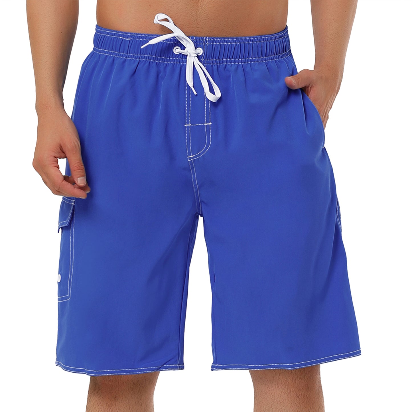 Men's Summer Solid Shorts Drawstring Elastic Waist Swim Beach Board Shorts