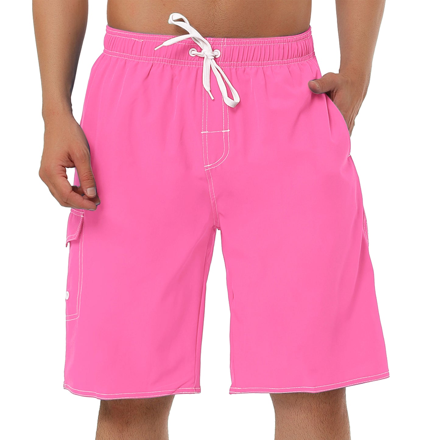 Men's Summer Solid Shorts Drawstring Elastic Waist Swim Beach Board Shorts