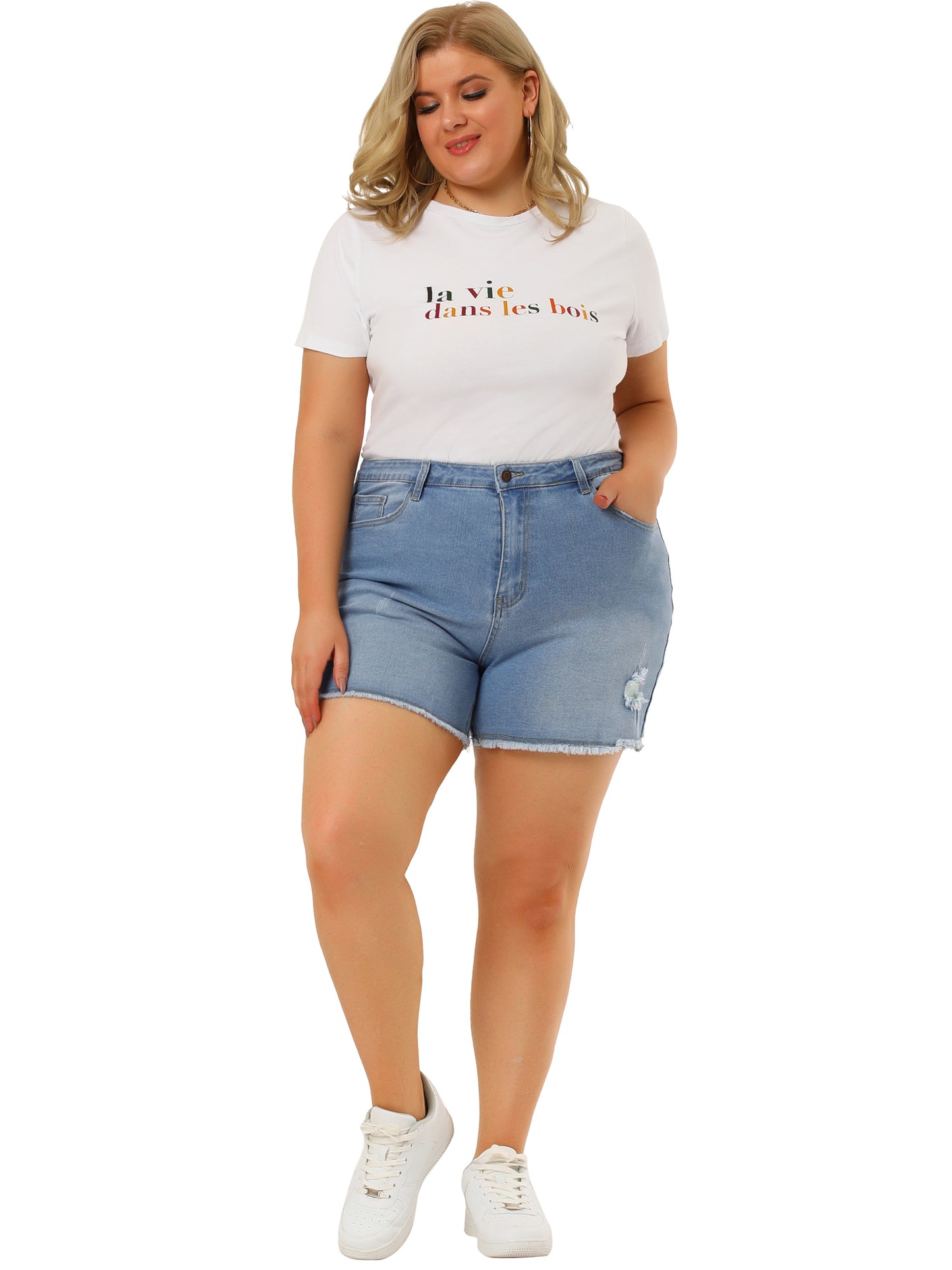 Women's High Waisted Ripped Stretchy Plus Size Denim Hot Short Summer Jean Shorts