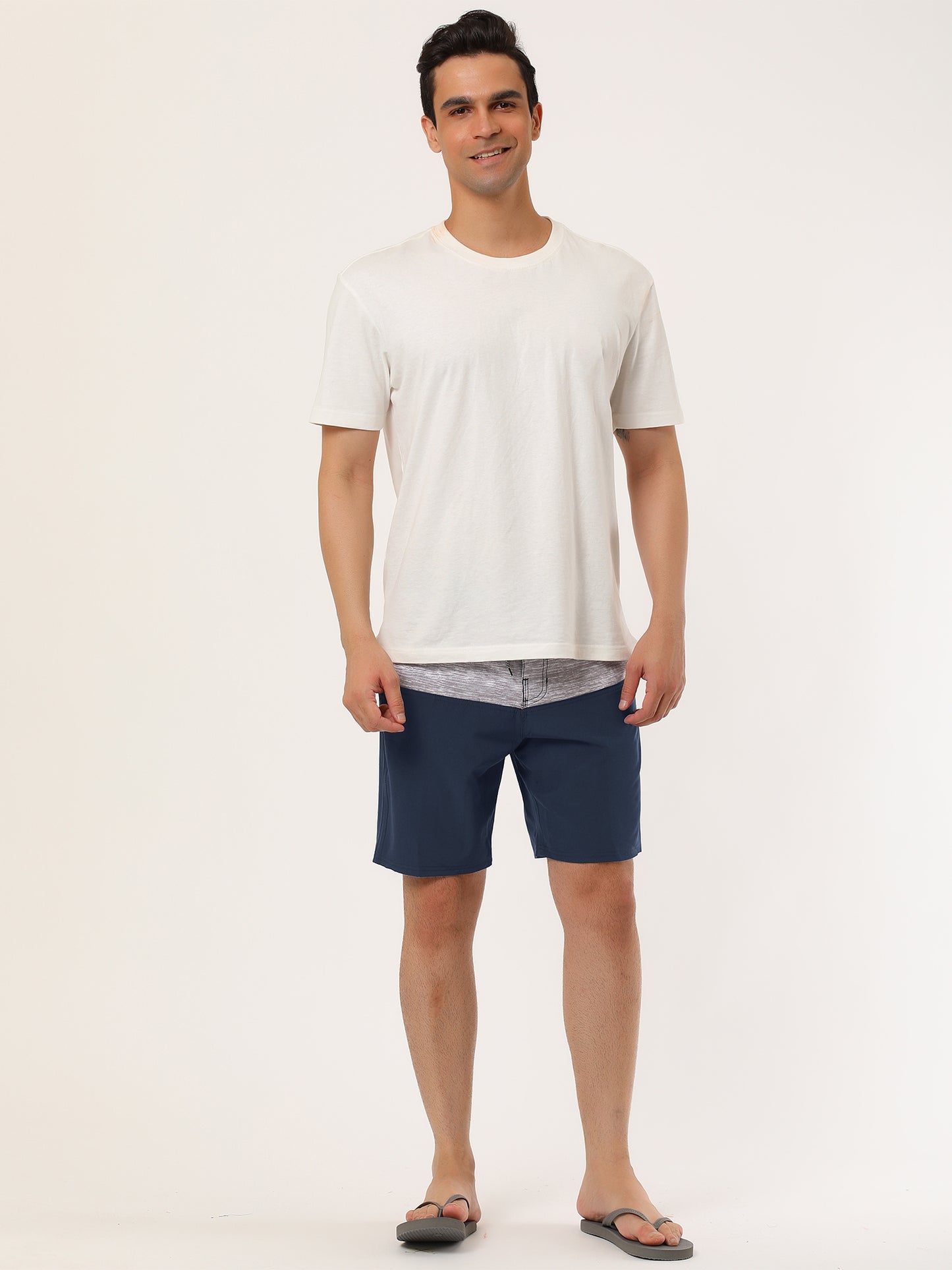 [PACK SALES] Men's 2 Pieces Contrast Color Design Drawstring Wasit Beach Board Shorts