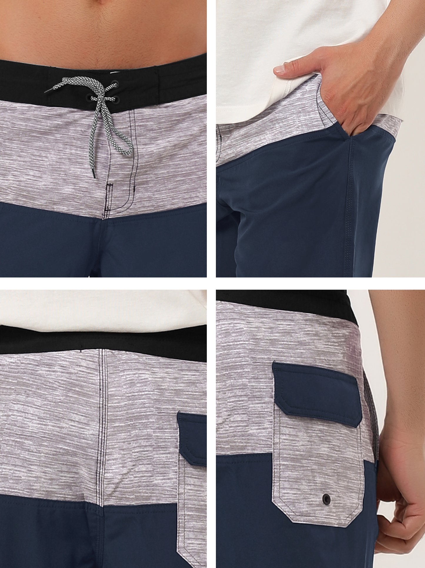 [PACK SALES] Men's 2 Pieces Contrast Color Design Drawstring Wasit Beach Board Shorts