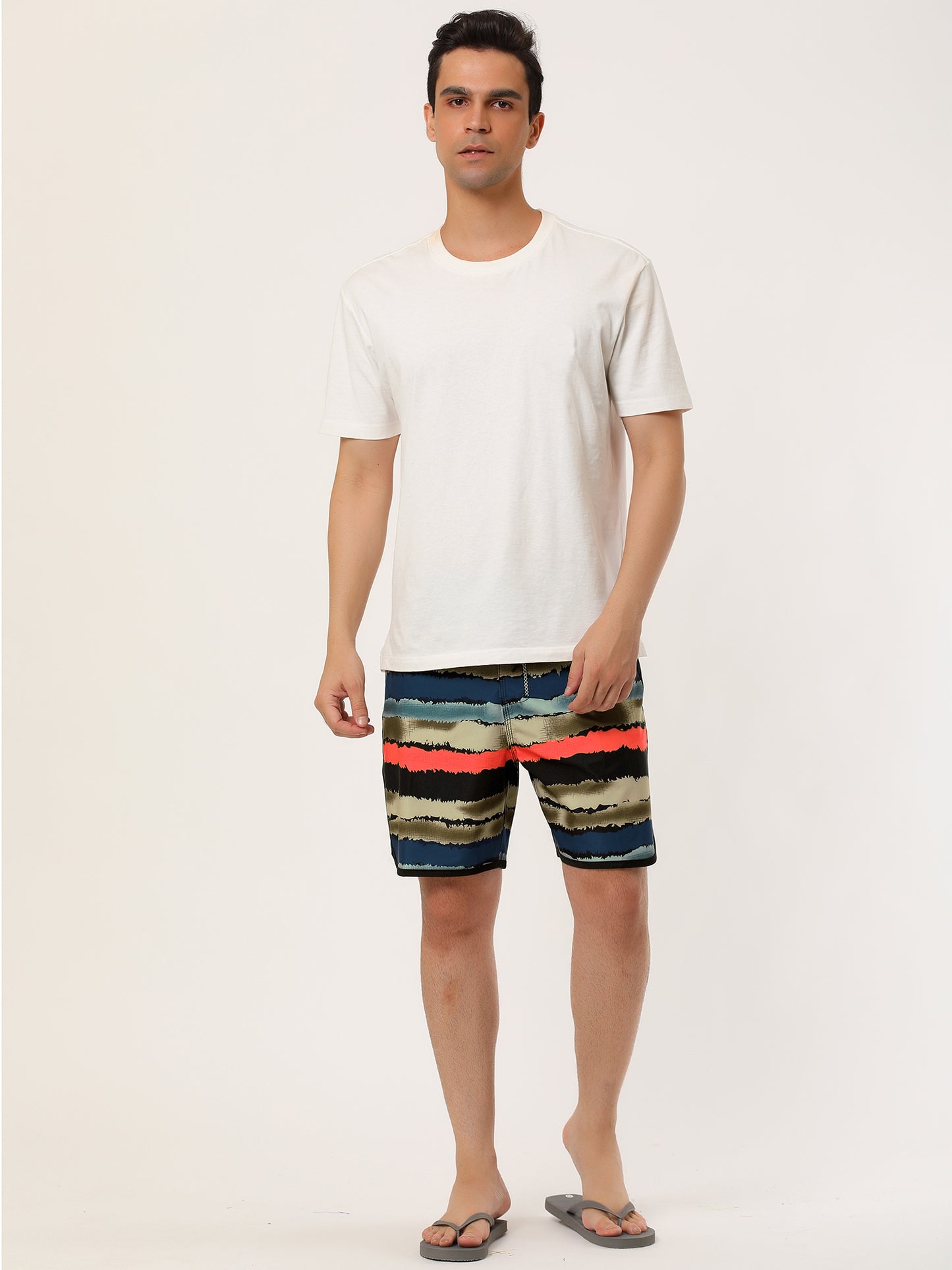 [PACK SALES] Men's 2 Pieces Drawstring Waist Swim Shorts Printed Summer Shorts