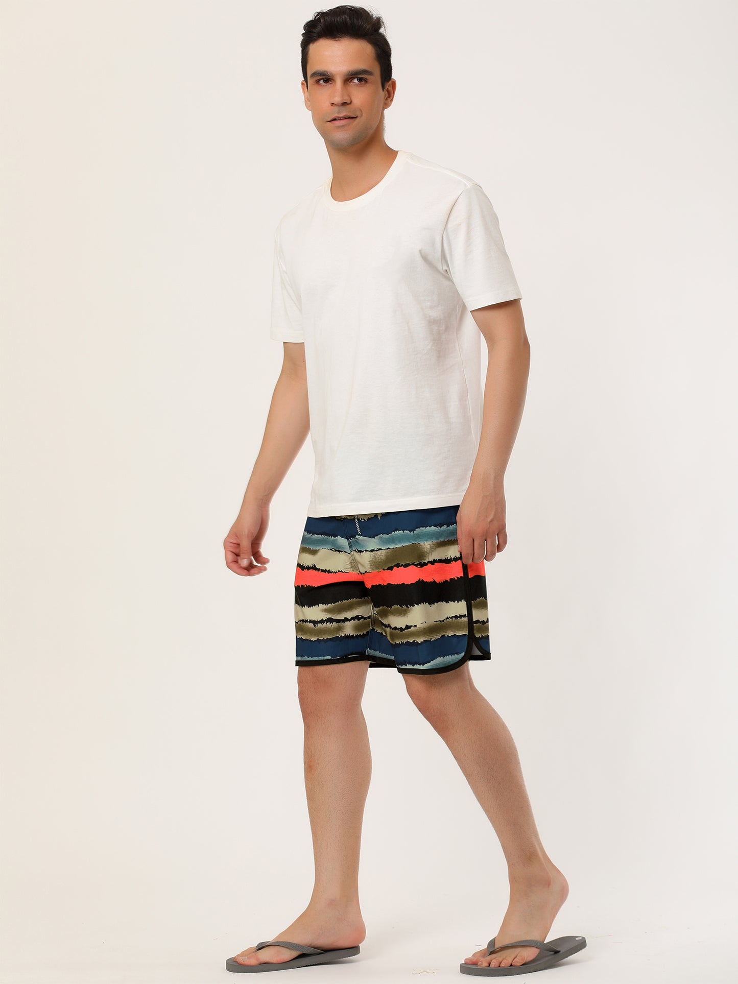 [PACK SALES] Men's 2 Pieces Drawstring Waist Swim Shorts Printed Summer Shorts
