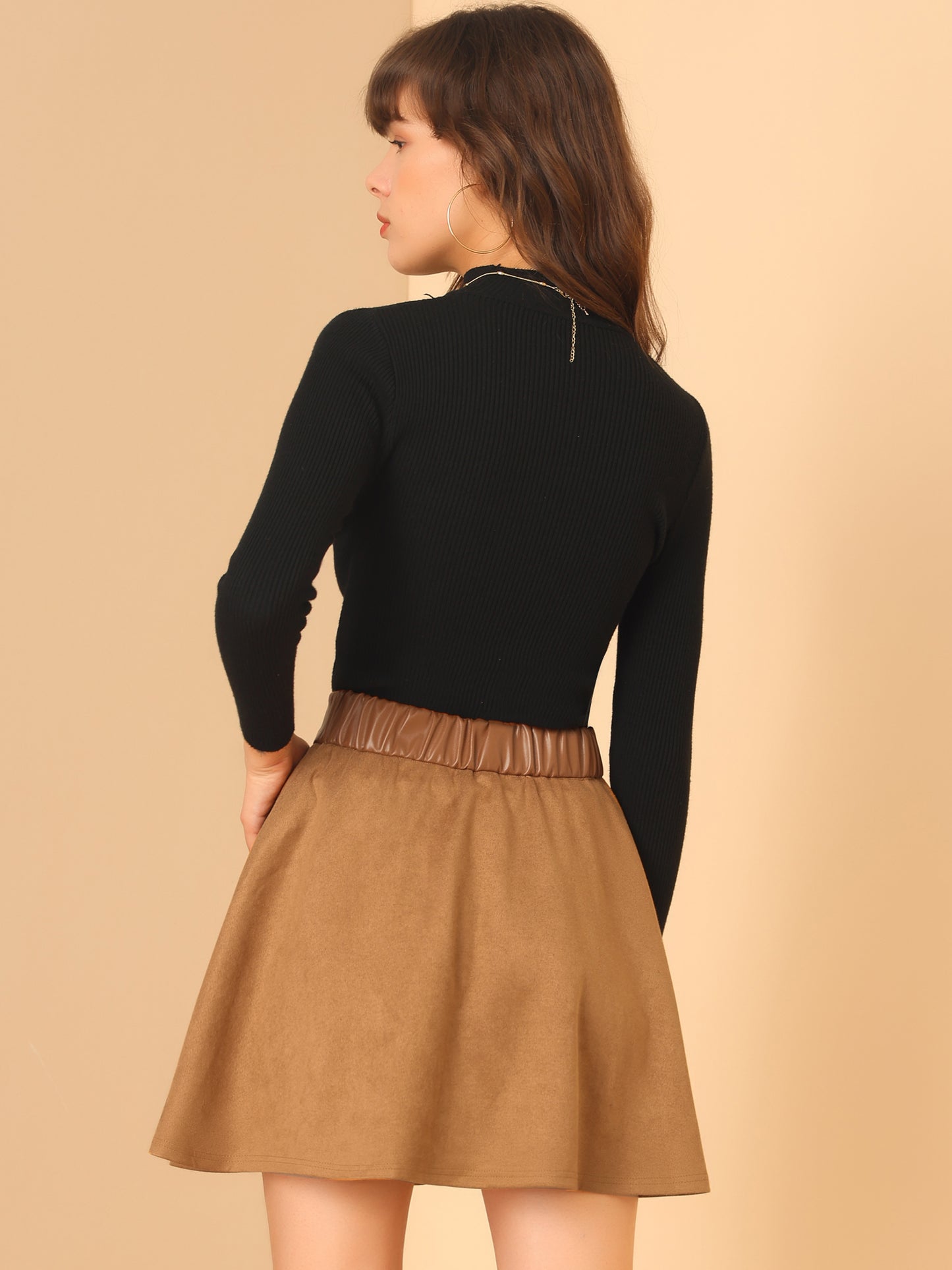 Women's Mini Length Faux Suede Tie Decor Flare Fit A-Line Skirt
