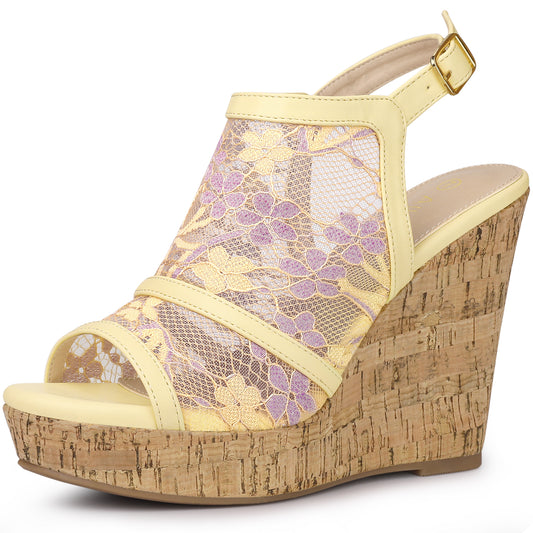 Women's Open Toe Platform Heels Lace Wedges Sandals