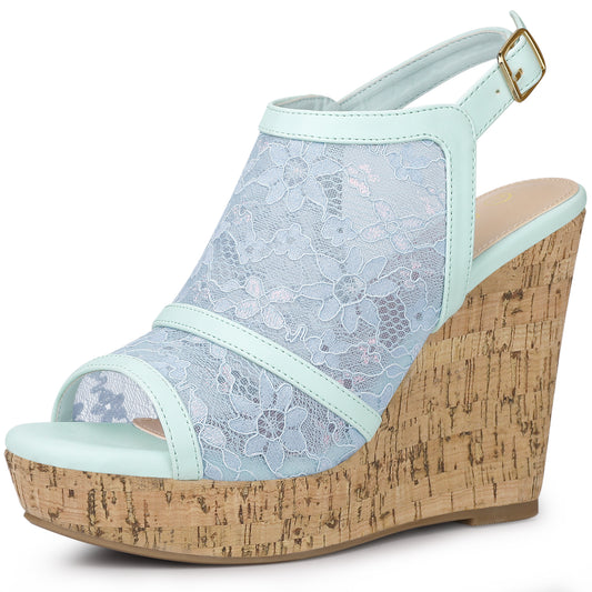 Women's Open Toe Platform Heels Lace Wedges Sandals