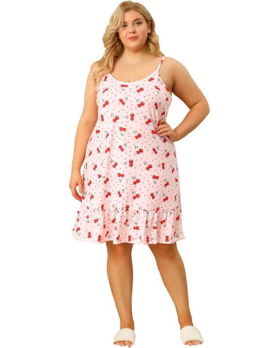 Women Plus Size Nightgown Chemise Sleepwear Printed Strap Nightwear Lingerie