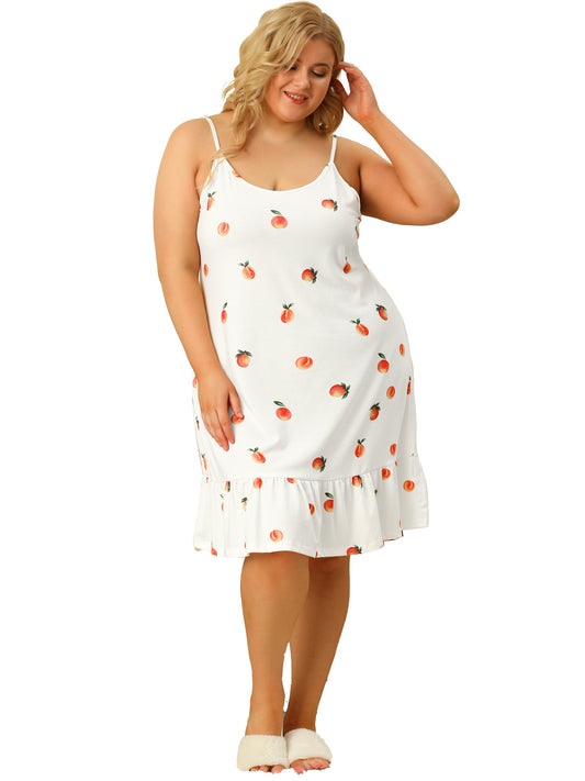 Camisón de talla grande para mujer, ropa de dormir con tirantes estampados, lencería