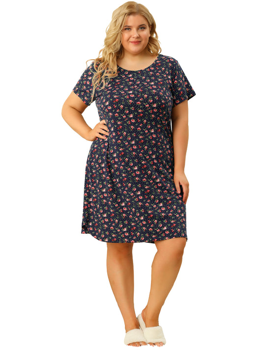 Women Plus Size Nightgowns Loungewear Sleepwear Short Sleeve Lightweight Pajama Dress