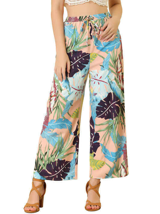 Women's Floral Palazzo Elastic Waist Casual Wide Leg Tropical Beach Pants
