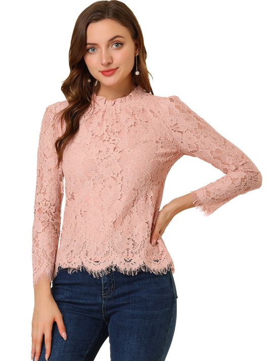 Blusa elegante de manga larga con encaje y peplum para mujer