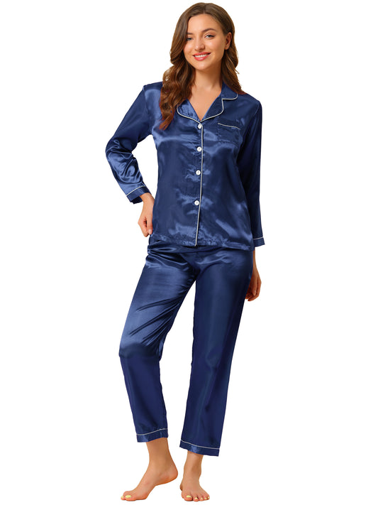 Ensembles de pyjama pour femmes, vêtements de nuit boutonnés en satin, ensembles de détente