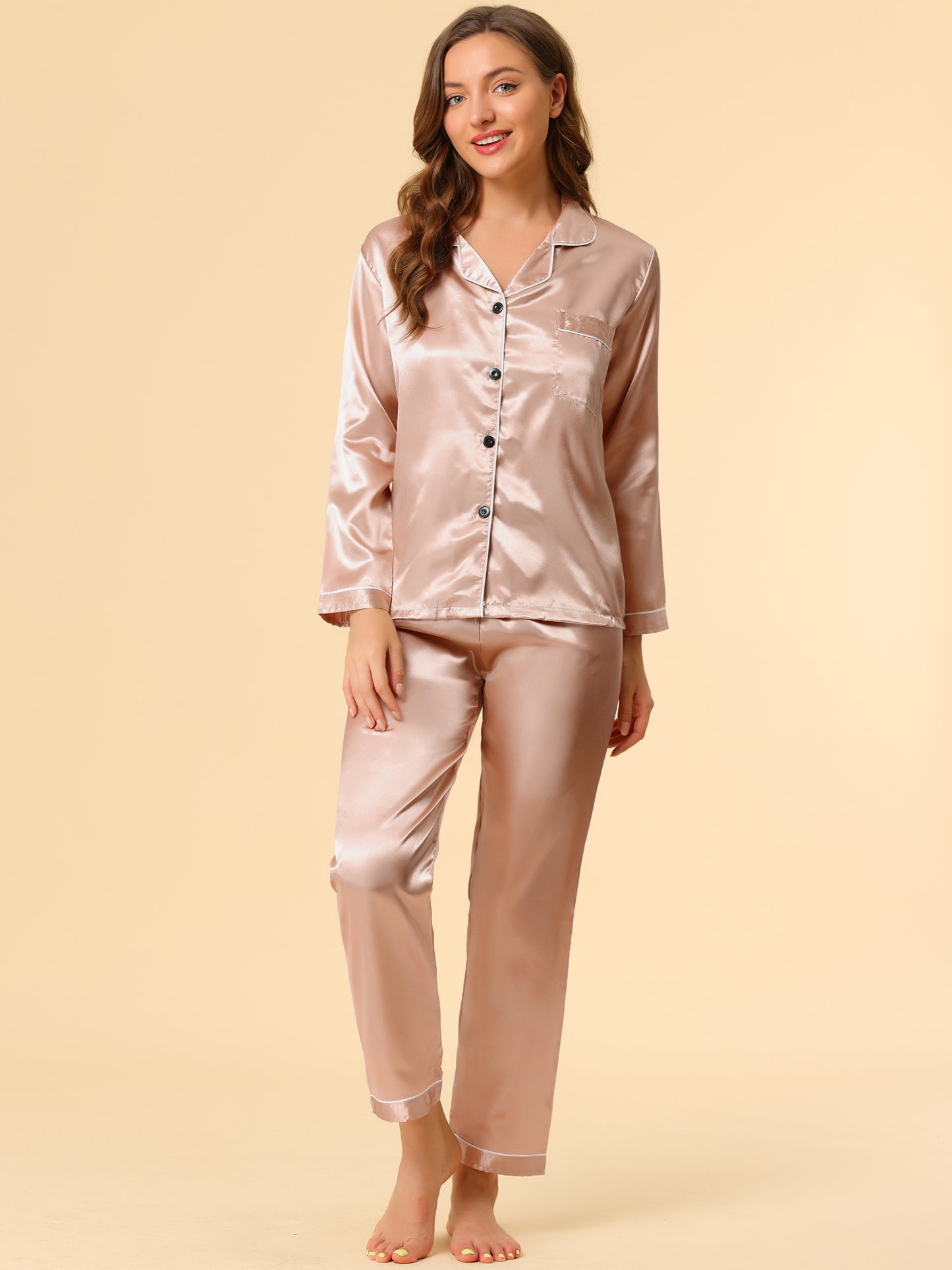 Women's Pajama Sets Sleepwear Button Down Satin Night Suit Lounge Sets