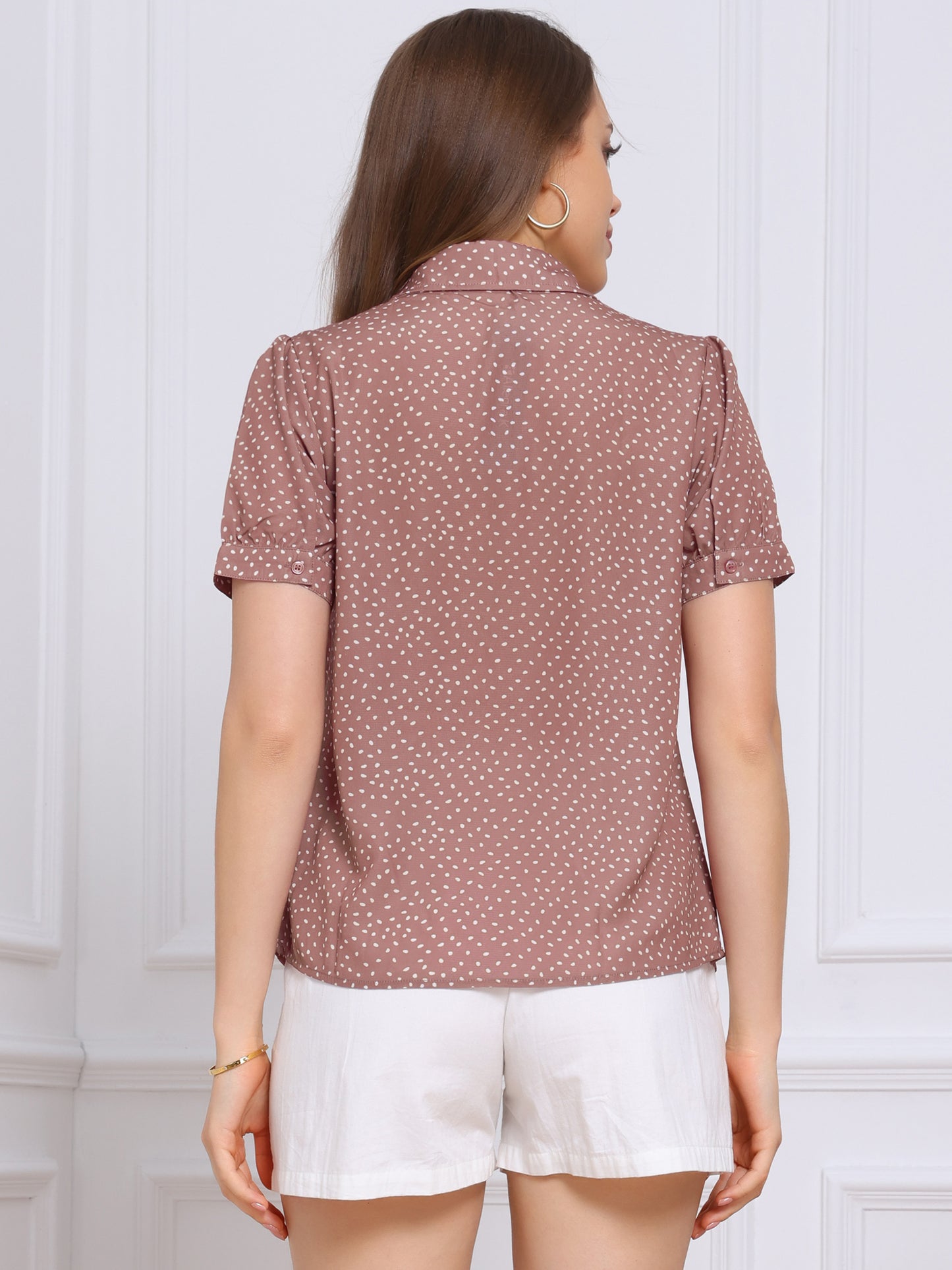 Women's Retro Printed Bow Tie Peter Pan Collar Chiffon Blouse Shirt (Available in Plus Size)
