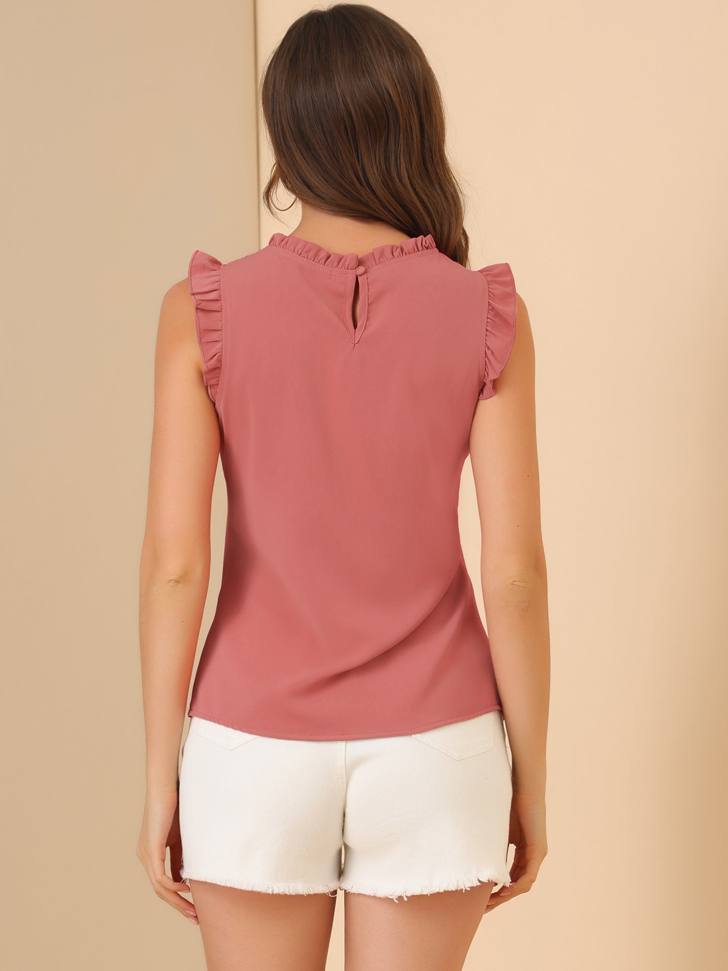Women's Business Casual Sleeveless Ruffle Blouse Top