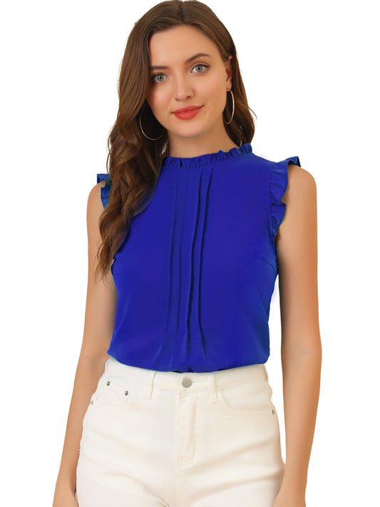 Women's Business Casual Sleeveless Ruffle Blouse Top