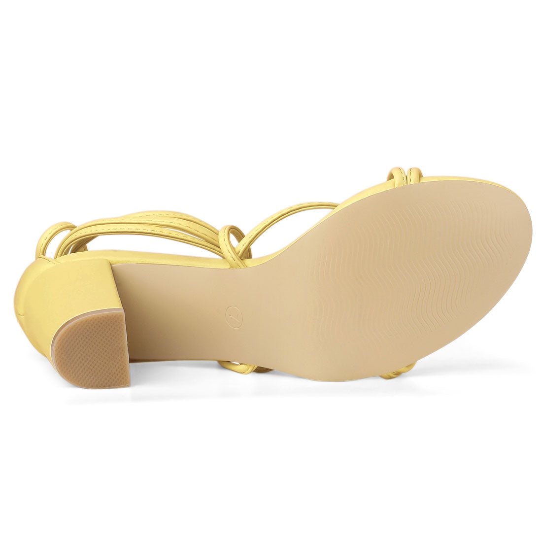 Allegra K Strappy Straps Lace Up Chunky Gold Heel Sandals Yellow