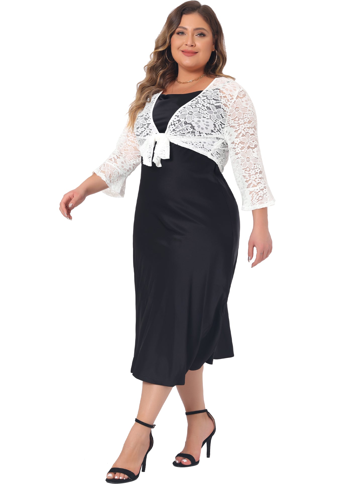 Women Plus Size Sheer Shrug Lace Cardigan Crop Bolero Jacket