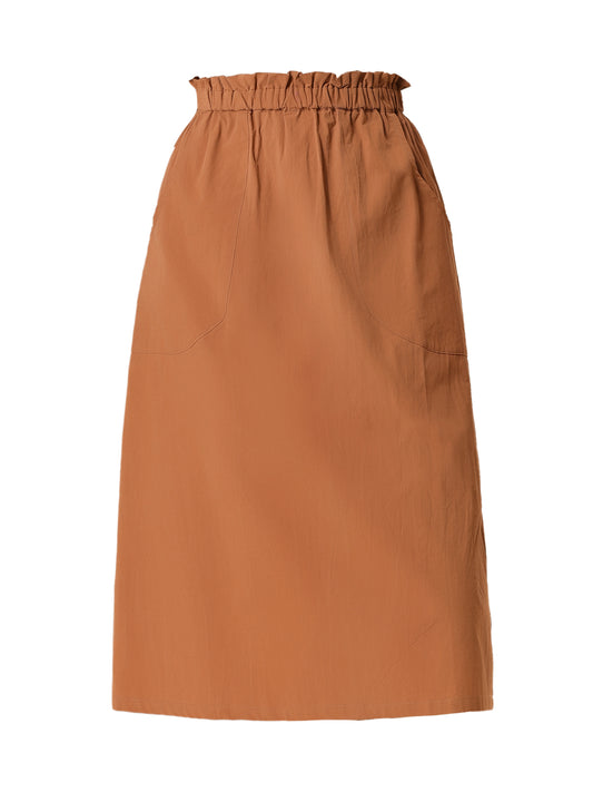 Women's Casual Cotton Skirt Elastic Waist Scrub Peasant A-Line Midi Skirts with Pockets (Available in Plus Size)