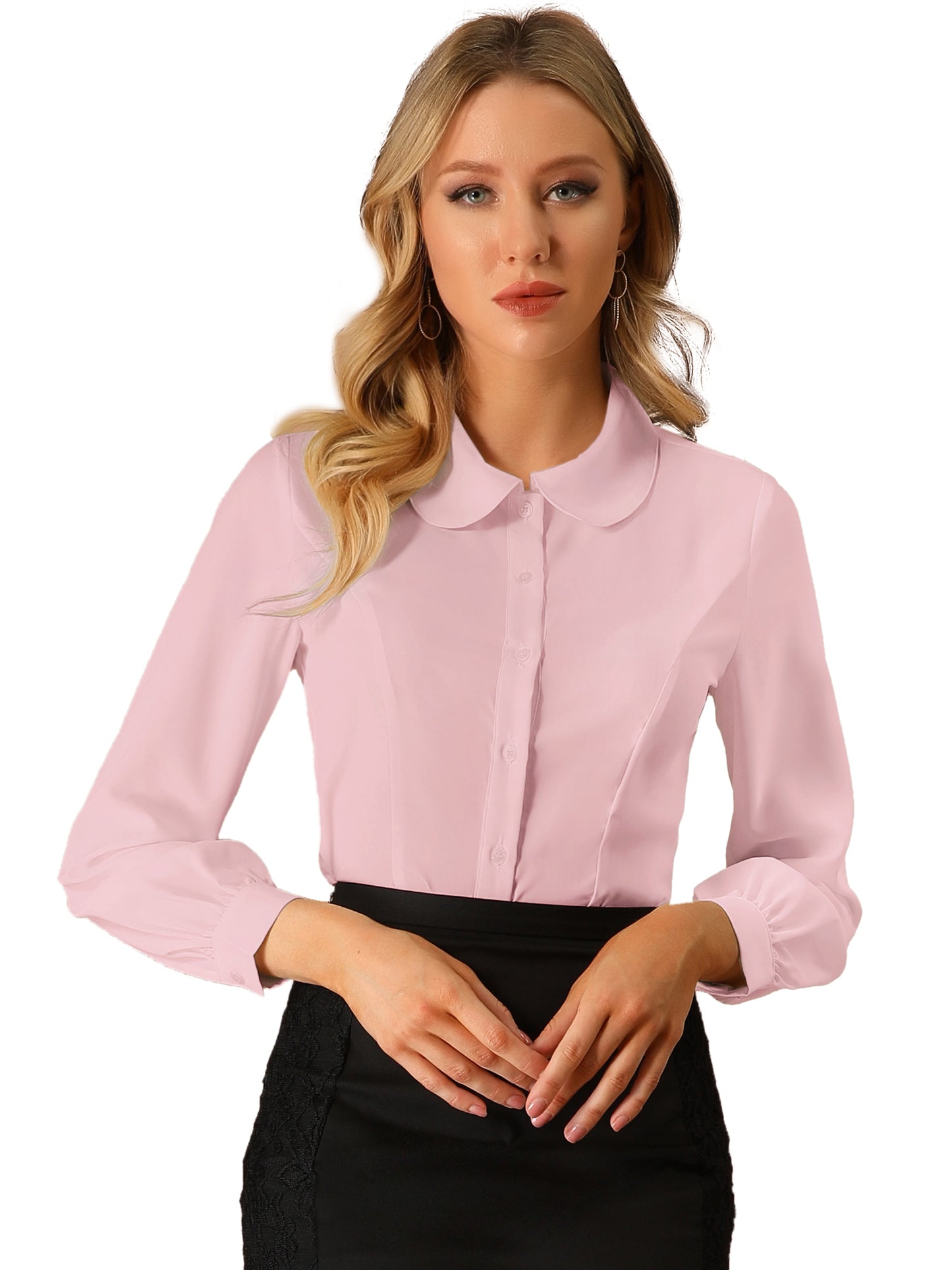 Women's Peter Pan Collar Blouse Business Casual Long Sleeve Button Down Work Shirt