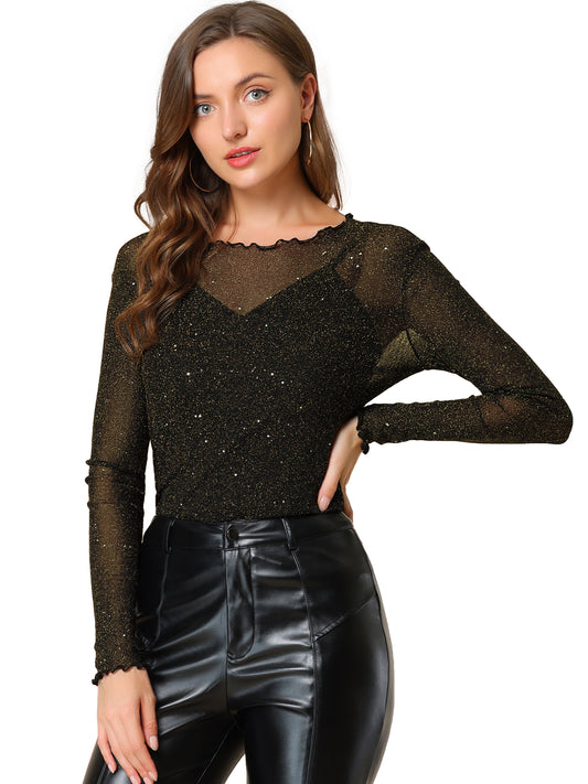 Women's Long Sleeve Mesh Tops Spaghetti Strap Party Camisole