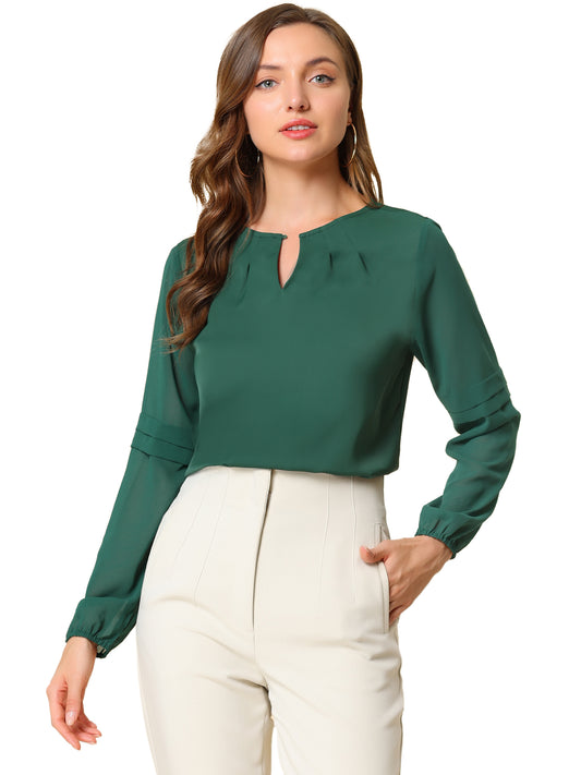 Women's Keyhole Neck Long Sleeve Business Casual Blouse Shirt (Available in Plus Size)