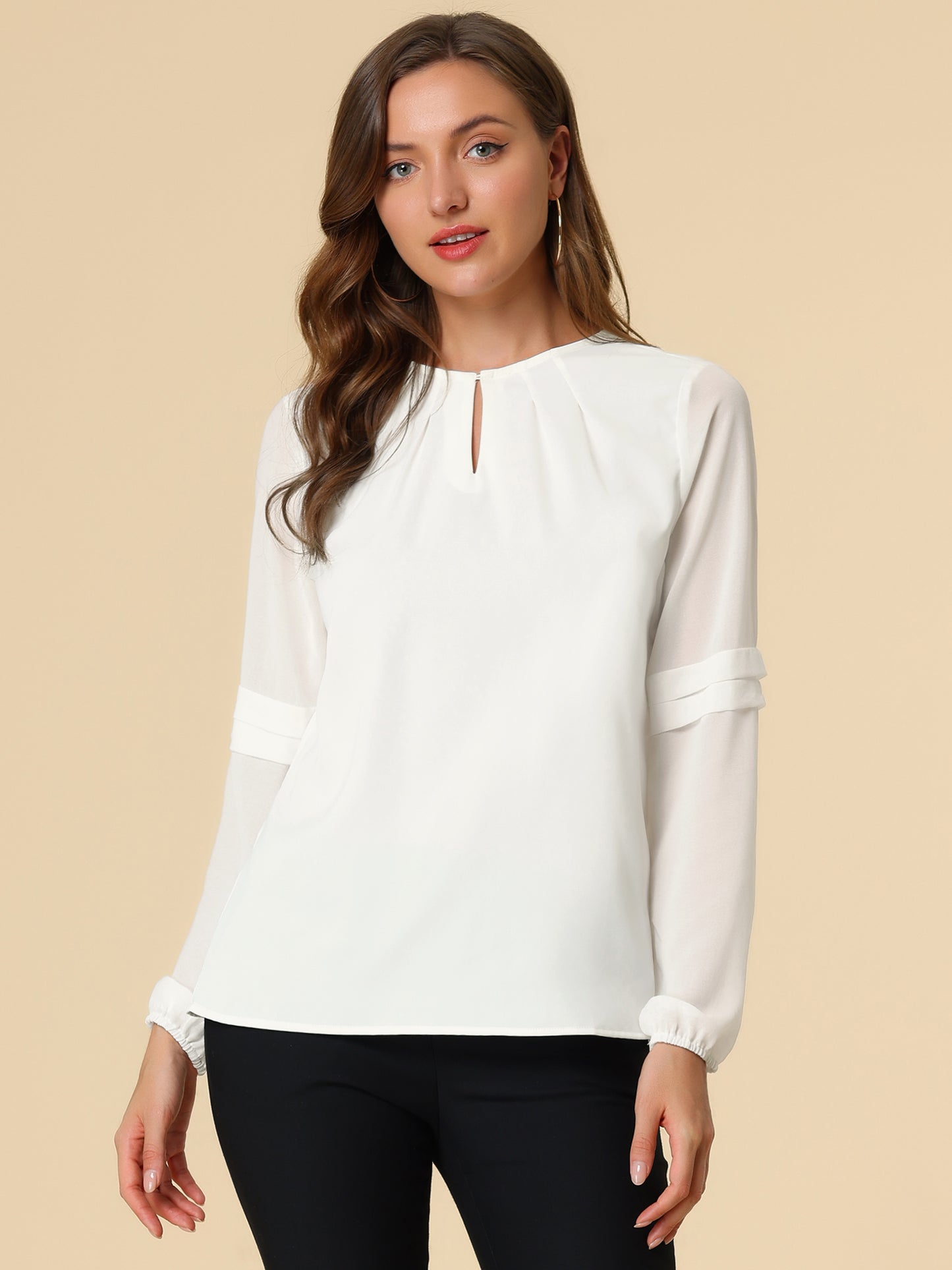 [PACK SALES] Women's 2 Pieces Work Office Long Sleeves Keyhole Neck Elegant Blouse