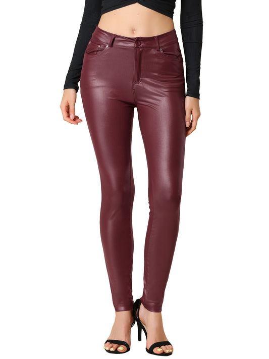 Pantalones ajustados de piel sintética estilo discoteca con cintura alta para mujer