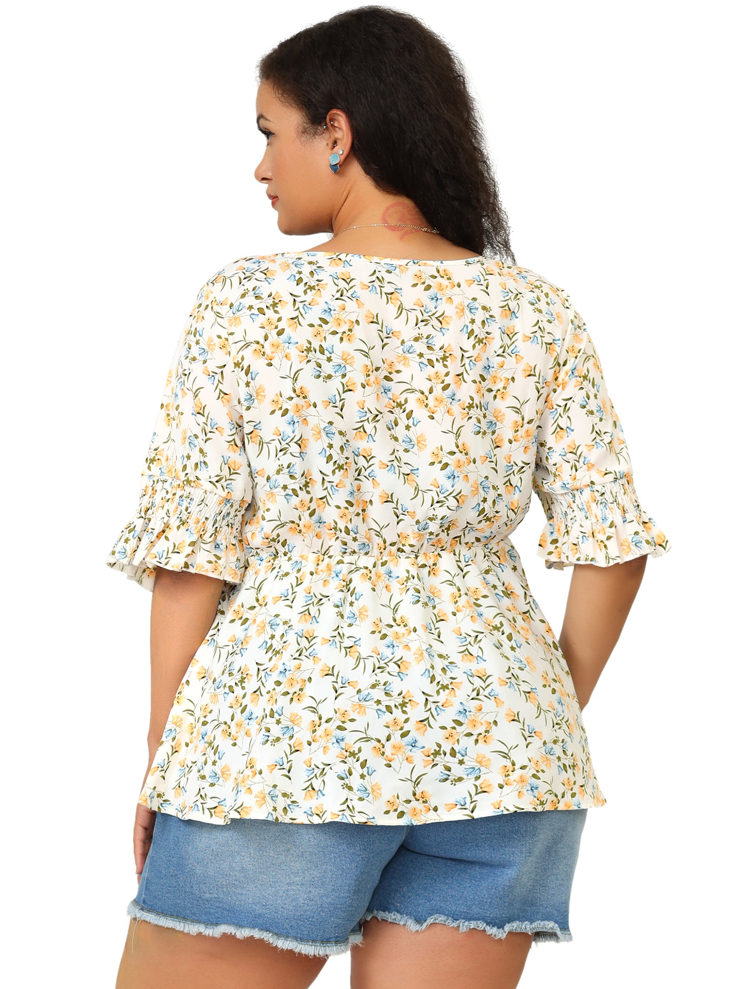 Women's Plus Size V Neck Short Sleeve Floral Peplum Blouse Summer Top