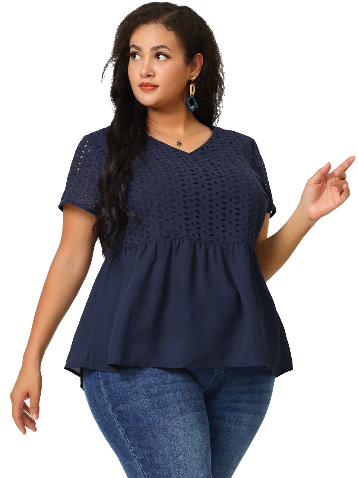 Women Plus Size Peplum BlouseSummer Short Sleeves V Neck Babydoll Top