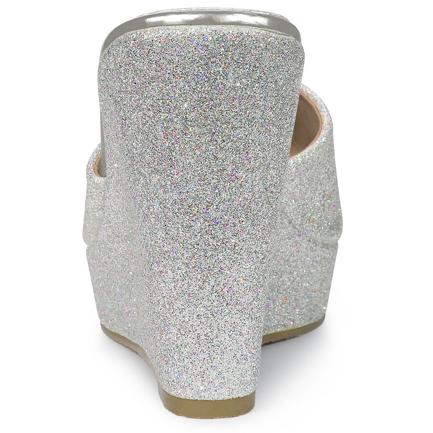 Women's Glitter Platform Slip On Wedge Heels Sandals