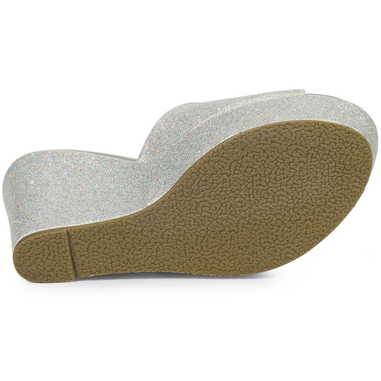 Women's Glitter Platform Slip On Wedge Heels Sandals
