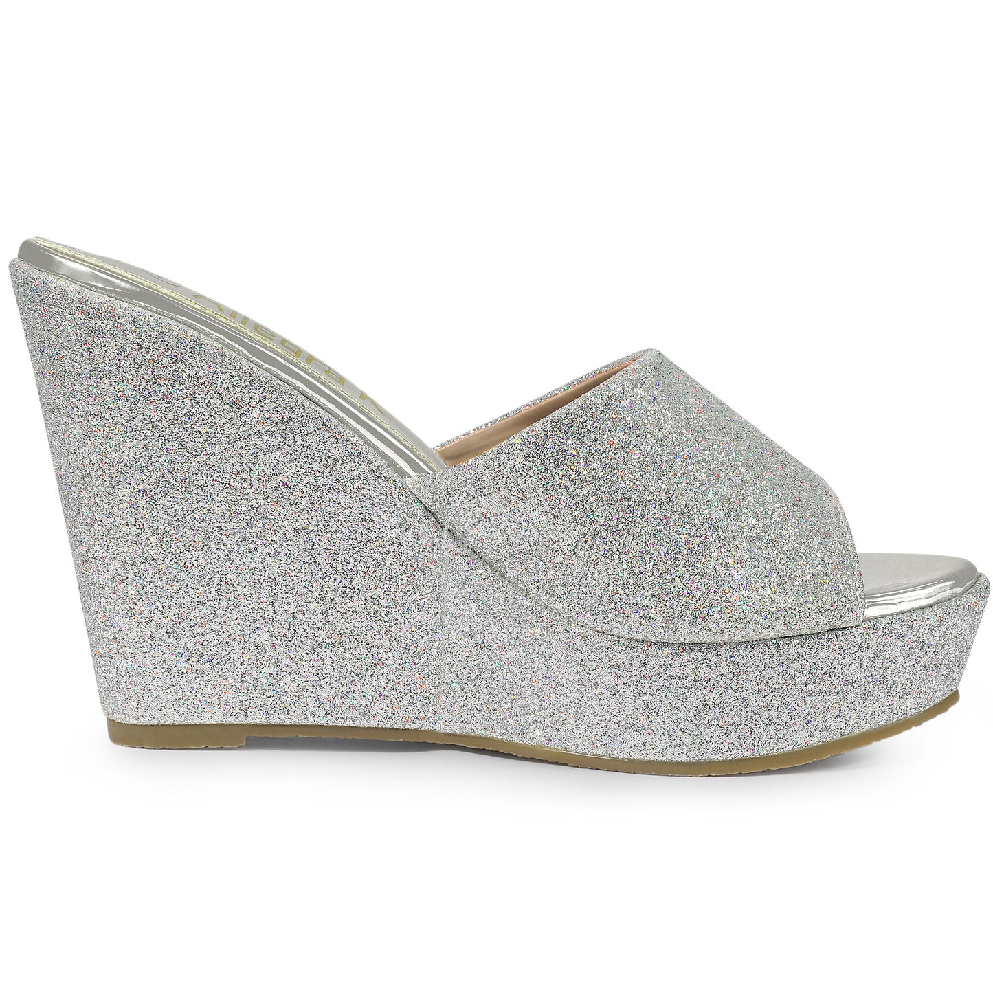 Women's Glitter Platform Slip On Wedge Heels Sandals